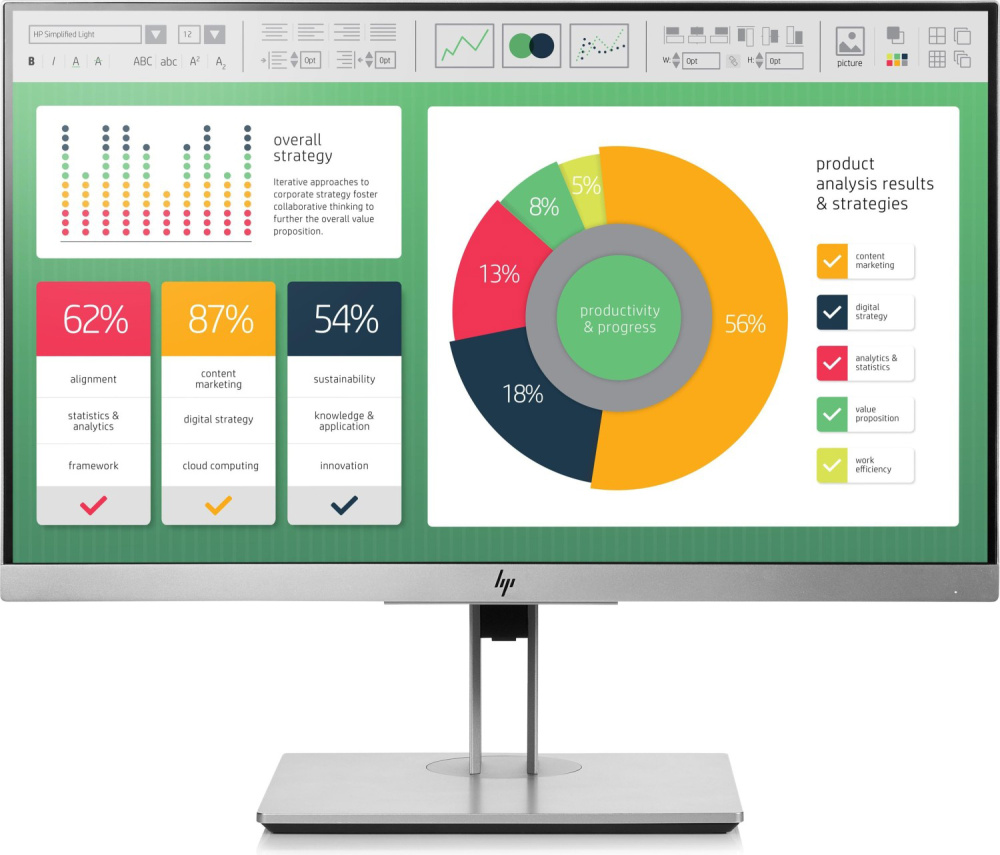HP EliteDisplay E223 21.5-inch Monitor IPS FHD 1920x1080 DP HDMI VGA USB 7ms silver Good - Refurbished