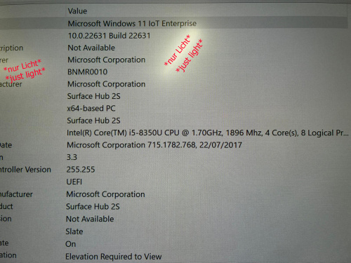 Microsoft Surface Hub 2S 50-Zoll AIO-PC i5-8350U 8GB 120GB SSD 4K+ UHD Touch WCAM WIN11 Enterprise ohne Fuß